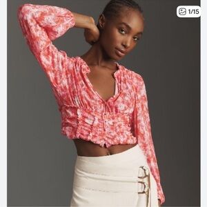 Anthropologie Coral Floral Blouse size S